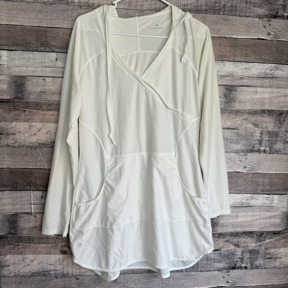 Athleta Wick It Wader Swim Cover Up Tunic Long Sleeve Hooded - Size L